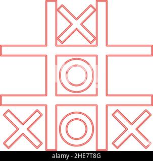 Neon tic tac punta gioco rosso colore vettore illustrazione immagine piatta stile luce Illustrazione Vettoriale
