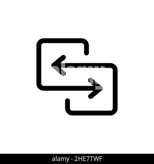 Icona di direzione nera isolata in bianco. Frecce per il simbolo di trasferimento. Ponte di traffico o di scambio. Semplice segno di sincronizzazione in nero moderno flat vettoriale il Illustrazione Vettoriale