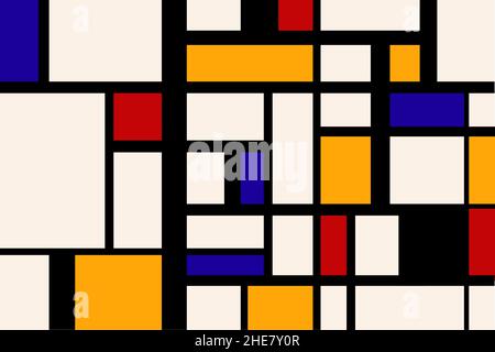 Composizione astratta, pittura retrò in stile Piet Mondrian Illustrazione Vettoriale