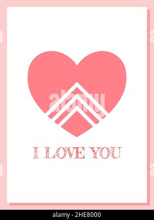 Cuore rosa con ornamento geometrico. Carta regalo rosa bianca per San Valentino. L'iscrizione i love you.Creative dono per una persona cara. Illustrazione Vettoriale