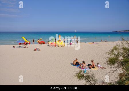 Spiaggia, Cala Millor, comune di Sant Llorenc des Cardassar, Maiorca, Isole Baleari, Spagna Foto Stock