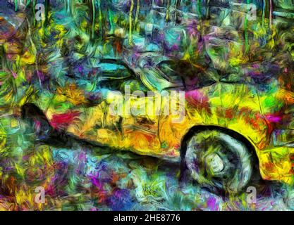 Pittura astratta. Taxi di New York. 3D rendering Foto Stock
