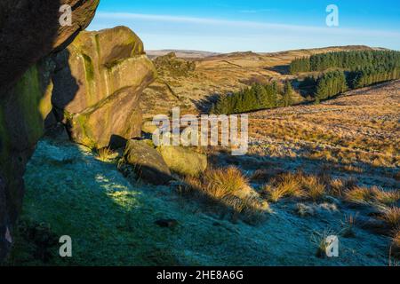 Baldstones e Gib Tor nell'area di Staffordshire Moorlands del Peak District National Park, Regno Unito Foto Stock