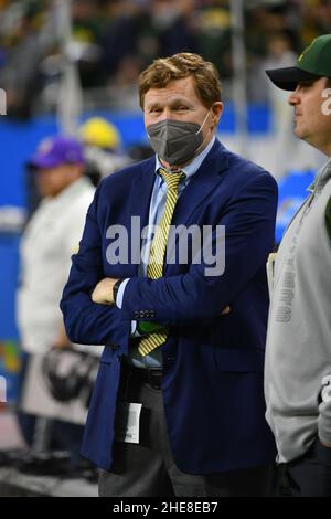 Detroit, Stati Uniti. . 09th Jan 2022. DETROIT, MI - GENNAIO 9: Direttore generale Green Bay Packers in disparte prima della partita NFL tra Green Bay Packers e Detroit Lions il 9 gennaio 2022 a Ford Field di Detroit, MI (Foto di Allan Dranberg/CSM) credito: CAL Sport Media/Alamy Live News Foto Stock