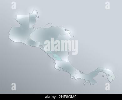 Mappa dell'America centrale, scheda di vetro di disegno 3D, vuota Foto Stock