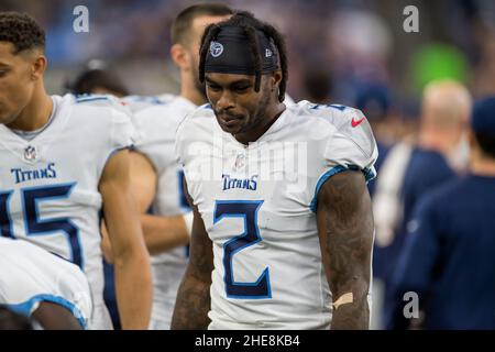 Houston, Texas, Stati Uniti. 9th Jan 2022. Tennessee Titans Wide Receiver Julio Jones (2) prima di una partita di football NFL tra i Tennessee Titans e gli Houston Texans al NRG Stadium di Houston, Texas. Trak Smith/CSM/Alamy Live News Foto Stock