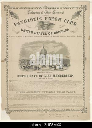 La salvezza del nostro paese! Unione patriottica Club degli Stati Uniti d'America. Certificato di appartenenza Foto Stock