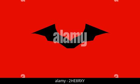 Il logo Batman su sfondo rosso per celebrare il nuovo film di Batman in arrivo Foto Stock