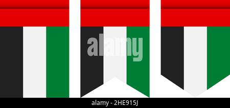 Bandiera degli emirati arabi Uniti o pennant isolato su sfondo bianco. Icona bandiera Pennant. Illustrazione Vettoriale