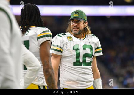 Detroit, Stati Uniti. . 09th Jan 2022. DETROIT, MI - GENNAIO 9: Durante la partita NFL tra Green Bay Packers e Detroit Lions il 9 gennaio 2022 presso Ford Field di Detroit, MI (Foto di Allan Dranberg/CSM) credito: CAL Sport Media/Alamy Live News Foto Stock