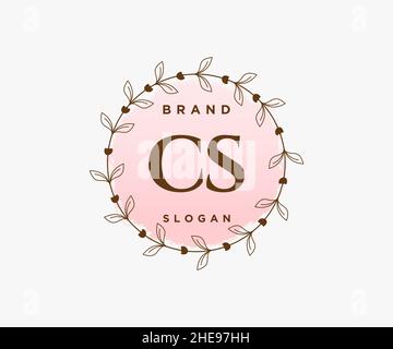 LOGO CS femminile. Utilizzabile per la natura, salone, centro benessere, cosmetici e loghi di bellezza. Elemento modello di disegno con logo a vettore piatto. Illustrazione Vettoriale