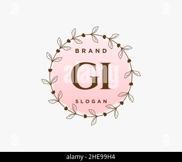 Logo femminile GI. Utilizzabile per la natura, salone, centro benessere, cosmetici e loghi di bellezza. Elemento modello di disegno con logo a vettore piatto. Illustrazione Vettoriale