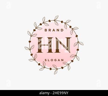 Logo HN femminile. Utilizzabile per la natura, salone, centro benessere, cosmetici e loghi di bellezza. Elemento modello di disegno con logo a vettore piatto. Illustrazione Vettoriale