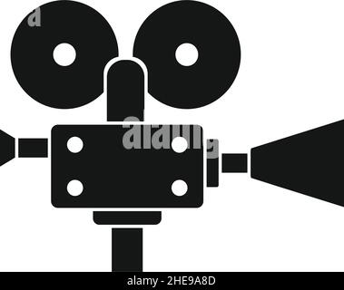 Vector movie camera nero semplice icona isolata su bianco Illustrazione Vettoriale
