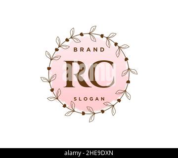 Logo RC femminile. Utilizzabile per la natura, salone, centro benessere, cosmetici e loghi di bellezza. Elemento modello di disegno con logo a vettore piatto. Illustrazione Vettoriale