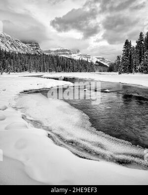 Canada, Alberta, Banff National Park, mattina presto al fiume Mistaya (BW) Foto Stock