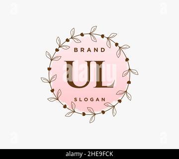 Logo femminile UL. Utilizzabile per la natura, salone, centro benessere, cosmetici e loghi di bellezza. Elemento modello di disegno con logo a vettore piatto. Illustrazione Vettoriale