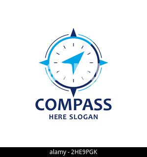 Modello di design del logo della bussola. Illustrazione vettoriale in bianco Illustrazione Vettoriale