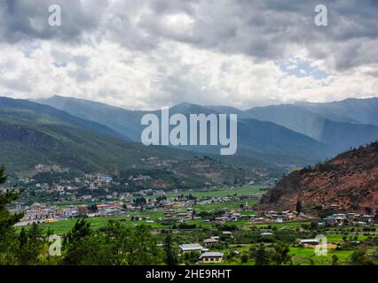 Paesaggio urbano di Paro in Himalaya, Paro, Bhutan Foto Stock