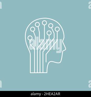 Icona della linea di apprendimento automatico e intelligenza artificiale Illustrazione Vettoriale