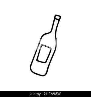 Immagine della bottiglia di Doodle. Fiasca per contorno isolata su sfondo bianco. Utensili da cucina disegnati a mano, utensili da cucina per bevande, piatti per bevande, alcol, olio. L Illustrazione Vettoriale