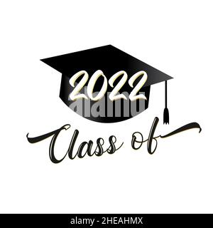 tappo accademico quadrato di classe 2022. Immagine vettoriale della classe di laurea 2022 per la cerimonia di congratulazione. Elemento per il tuo progetto Illustrazione Vettoriale