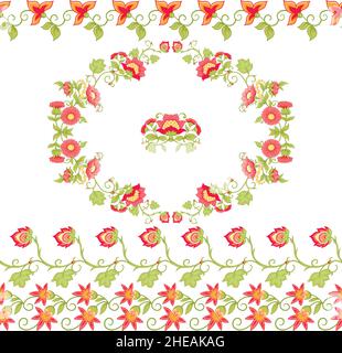 Motivo tradizionale mughal, fiori fantasy in stile retrò, vintage. Motivo senza giunture, sfondo. Illustrazione vettoriale. Isolato su sfondo bianco. Illustrazione Vettoriale