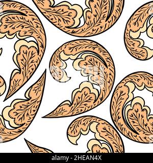 Illustrazione raster pattern paisley senza giunture con motivi su sfondo bianco isolato. Illustrazione di alta qualità Foto Stock