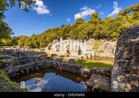 Complesso il santuario di Asclepius a Butrint Foto Stock