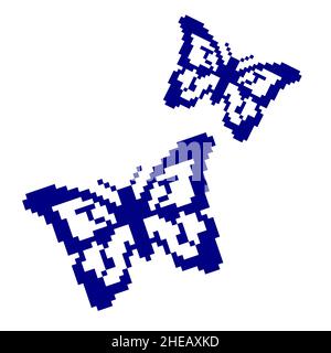 Vettore pixel arte di belle farfalle, illustrazione raccolta di icone farfalle Illustrazione Vettoriale