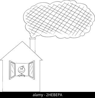 Fumo proveniente dalla famiglia Casa Chimney, Vector Cartoon Stick Illustrazione Illustrazione Vettoriale