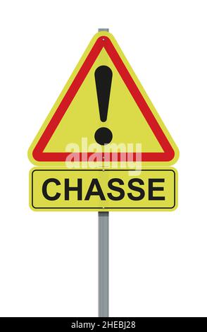 Illustrazione vettoriale del segno francese Chasse (Hunt in francese) sul posto metallico Illustrazione Vettoriale