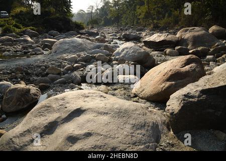 Riverbed Neora nel distretto di Kalimpong. Bengala Occidentale, India. Foto Stock
