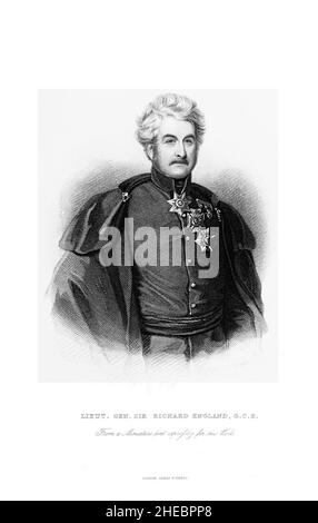 Sir Richard Inghilterra (GCB, 1793 – 19 gennaio 1883) è stato un . Durante le guerre napoleoniche vide il servizio attivo a Walcheren, in Sicilia, e a Waterloo, prima di comandare reggimenti e divisioni nella Guerra di Crimea e in India. ] Dal libro The Illustrated History of the War Against Russia (Crimea War October 1853 to February 1856) di Edward Henry Nolan, pubblicato nel 1857 Foto Stock