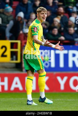 LONDRA, Regno Unito, GENNAIO 09: Brandon Williams di Norwich City (su prestito da Manchester United) durante la fa Cup Third Round propriamente detta tra Charlto Foto Stock