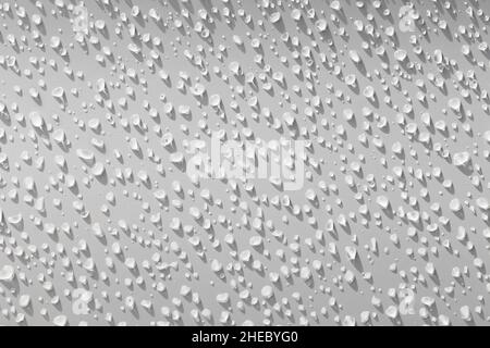 Gocce d'acqua su sfondo bianco con ombre dalla luce che brilla su di loro,immagine di sfondo astratta nel concetto d'arte Foto Stock