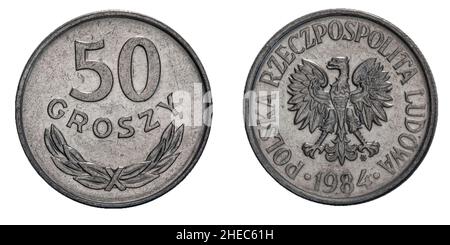 50 moneta polacca grossy 1984 PRL su sfondo bianco isolato Foto Stock