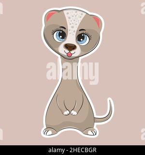 Carino divertente cartone animato bambino skunk furetto su uno sfondo rosa. Illustrazione Vettoriale