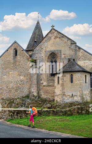 Francia, Creuse, la Chapelle-Baloue, escursione sulla via Lemovicensis o Vezelay, uno dei modi principali per Santiago de Compostela, Notre-Dame de Lorette chiesa Foto Stock