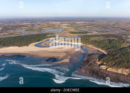 Francia, Vendee, Talmont Saint Hilaire, la Pointe du Payre, l'Havre du Payre e la spiaggia di Veillon (vista aerea) Foto Stock