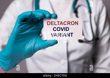 Deltacron ceppo di coronavirus. Nuova variante del virus corona Delta Cron. Foto Stock