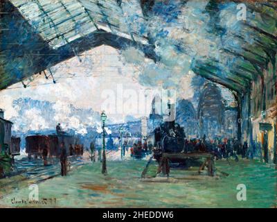 Arrivo del treno Normandia, Gare Saint-Lazare di Claude Monet (1840-1926), olio su tela, 1877 Foto Stock