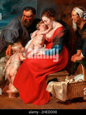 La Sacra Famiglia con i Santi Elisabetta e Giovanni Battista di Pietro Paolo Rubens (1577-1640), olio su pannello, c.. 1615 Foto Stock