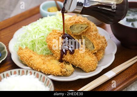 kaki fry (ostriche fritte impanate), cucina giapponese Foto Stock