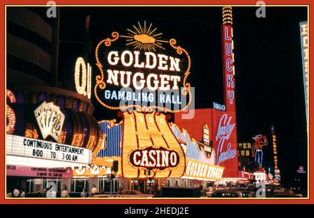 Vintage 50s Las Vegas di notte Golden Nugget, 1950s/1960s Fremont Street Gambling Halls Neon Lights retro Nevada America USA Foto Stock