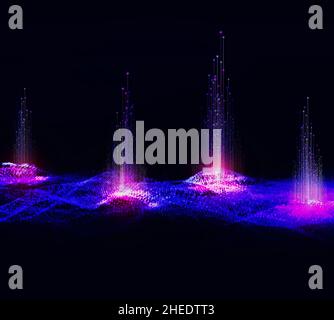 Concetto di big data con punti dati salienti su matrice digitale su sfondo scuro - analisi dei big data Foto Stock