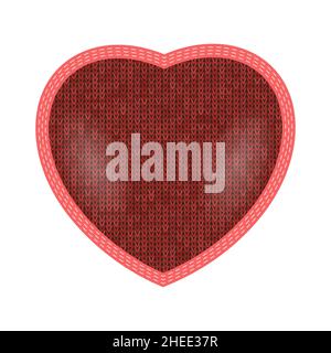Cuore in maglia rossa con nastro da cucire isolato su sfondo bianco Foto Stock