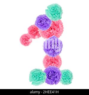 Numero 1 da fiori di carta pastello. Foto Stock
