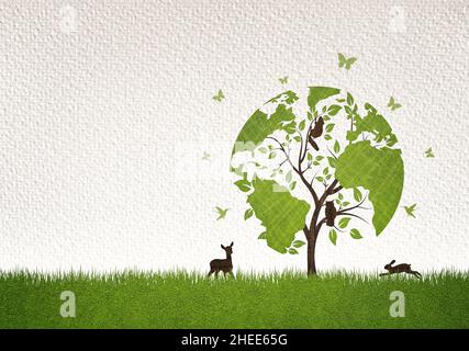 Concetto di ecologia - Illustrazione con Cut out Organic Textures - Go Green and Earth Day Concept Foto Stock