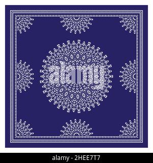 Blue Bandana Shawl, stampa tessuto tovaglia, sciarpa collo di seta, disegno fazzoletto, ornamento Paisley, Modello quadrato Foto Stock